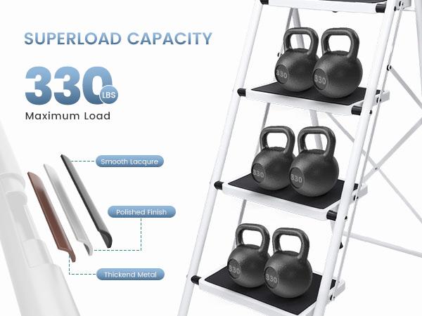 44 Inch Iron Stepstool, 4 Folding Stepstool with Non-Slip Pedals and Comfortable Handrails, Sturdy Steel Ladder Portable Heavy Duty Stepstool for Kitchen, Garage and Outdoor Use, black