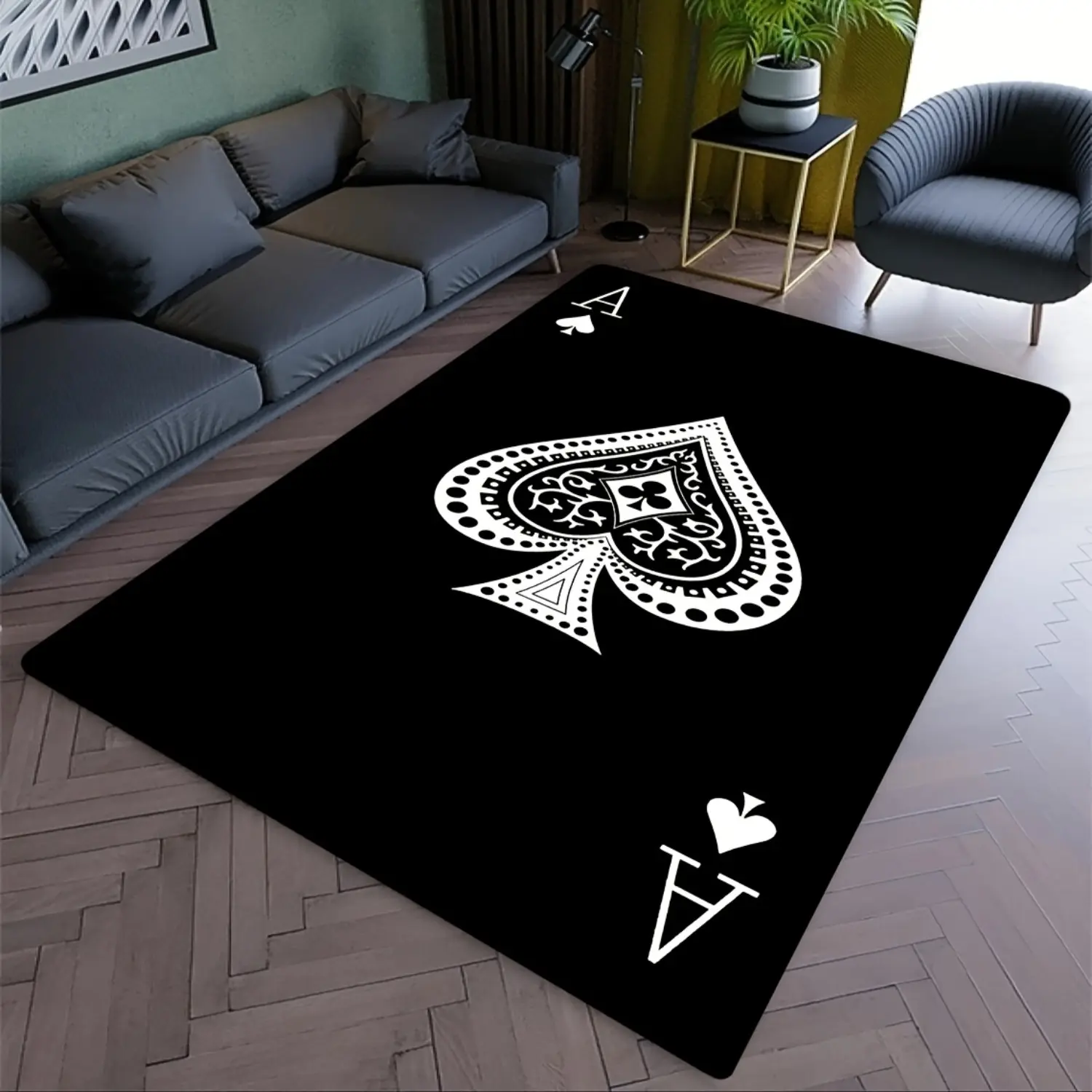 Ace of Spades Large Soft Diatomite Quick-Dry Floor Mat - Minimalist Black-White Design with Intricate Vintage Details, Non Slip Soft Indoor Diatom Mud Mat, Absorbent Decorative Living Room Rug for Edgy Spaces, Non Slip Rugs, Absorbent Decorative Rugs