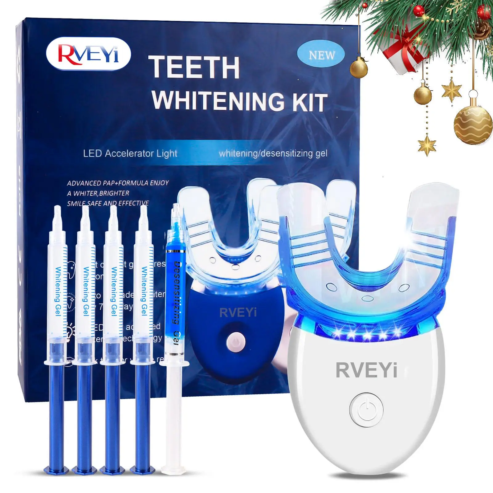 Blue Rechargeable Teeth Brightening Kit, Blue Led Teeth Brightening Accelerator Light & 5 Counts Teeth Gel, Oral Care Kit, Cleaning Supplies, Teeth Brightener, Teeth Brightening Booster, Teeth Stain Remover, Teeth Whitener