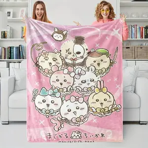 Chiikawa Printed Flannel Blanket - Premium Flannel Material Soft Fluffy Warm Throw for Home Leisure Sofa Office Camping Travel Child Gift Mother's Day Valentine's Day Birthday Christmas Gift