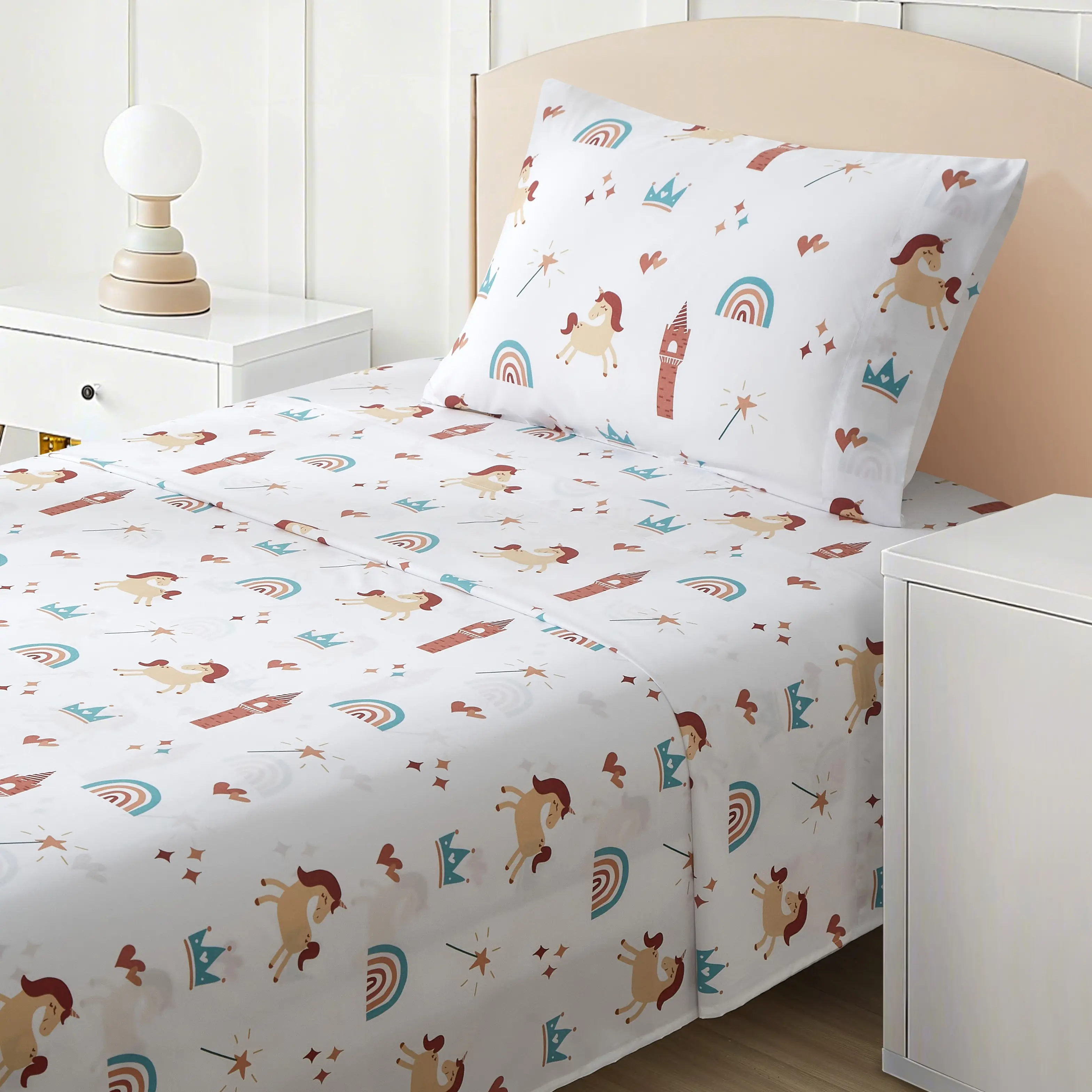 CGK | Little Dreamers Sheet Set - Ultra Soft, Machine Washable Twin/Full/Queen Sheet Set - Fun Rainbow, Princess & Sports Prints - 4-Piece Set for Active Sleepers - Deep Pocket Fit - Machine Washable Bedsheet Sets Bedding Set