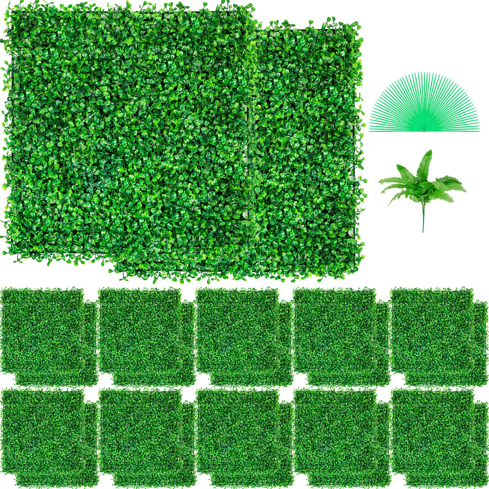 Artificial Boxwood Panel UV 24pcs Boxwood Hedge Wall Panels Artificial Grass Backdrop Wall 10" X 10" 4 cm Green Grass Wall, Fake Hedge for Decor Privacy Fence Indoor, Outdoor Garden Backyard