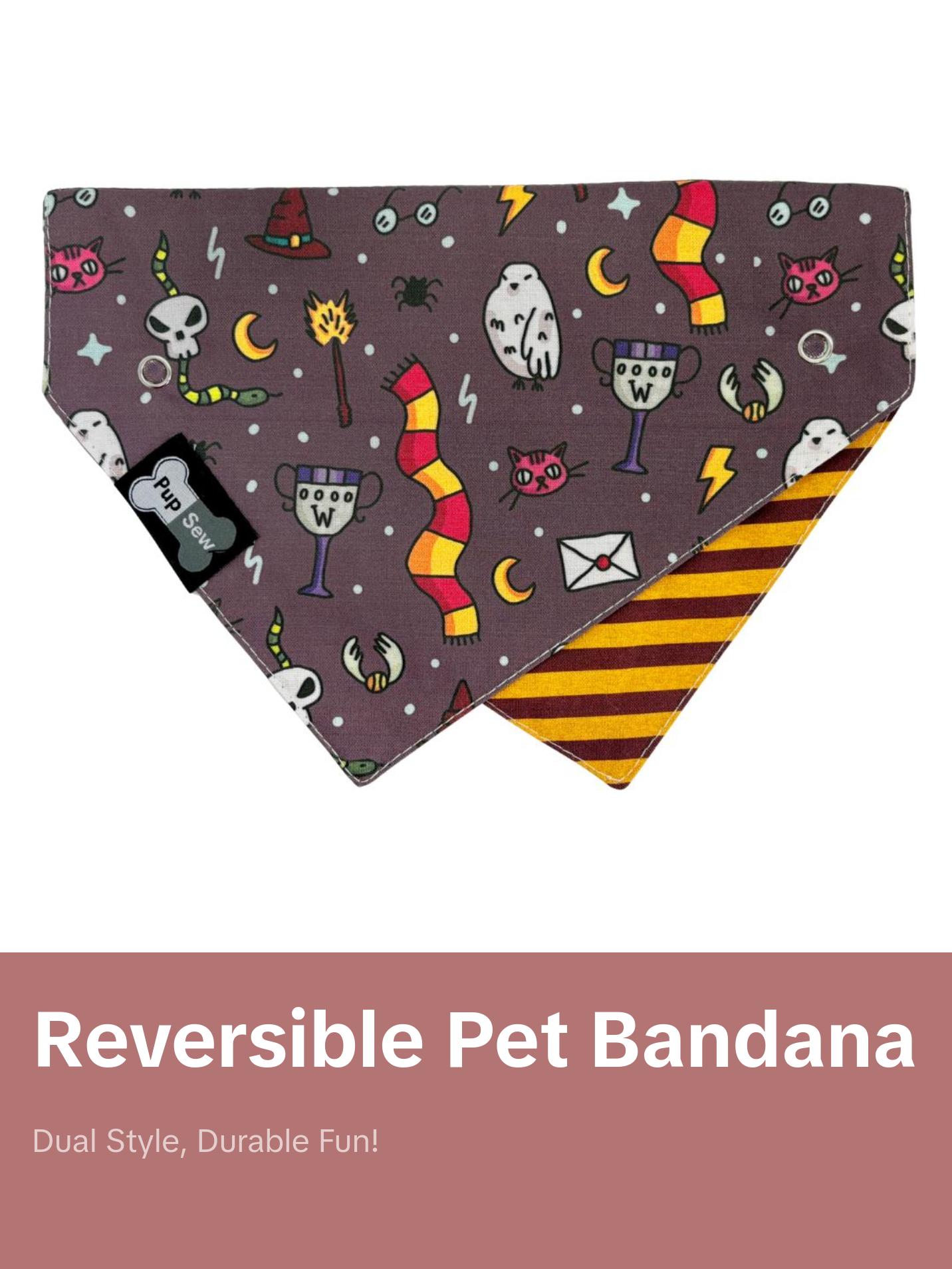 Wizarding Pup Dog Collar Bandana, Reversible and Two-Tone