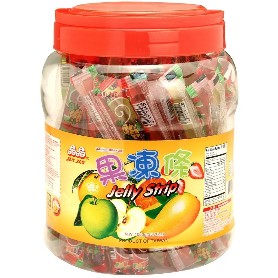 JINJIN Jelly Stick Jar Value Size- Assorted Flavors (Grape, Lychee, Pineapple, and Strawberry flavors)  Sweet Fruit-Flavored Sugar Snack, Food and Snacks Option for Adults