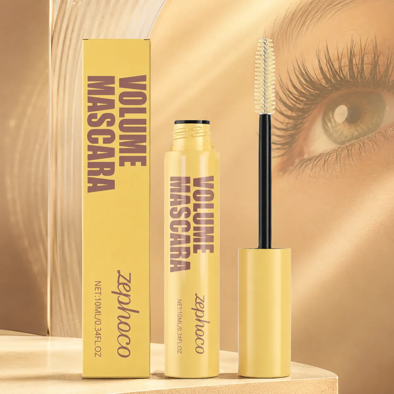 Volumizing Mascara with Slim Spiral Brush, Alcohol-Free Cosmetic for Daily Use, Lengthens Lashes, Buildable Curling, Long-Wear Hold, Smudge-Resistant, Defined Separated Lashes, 10ml