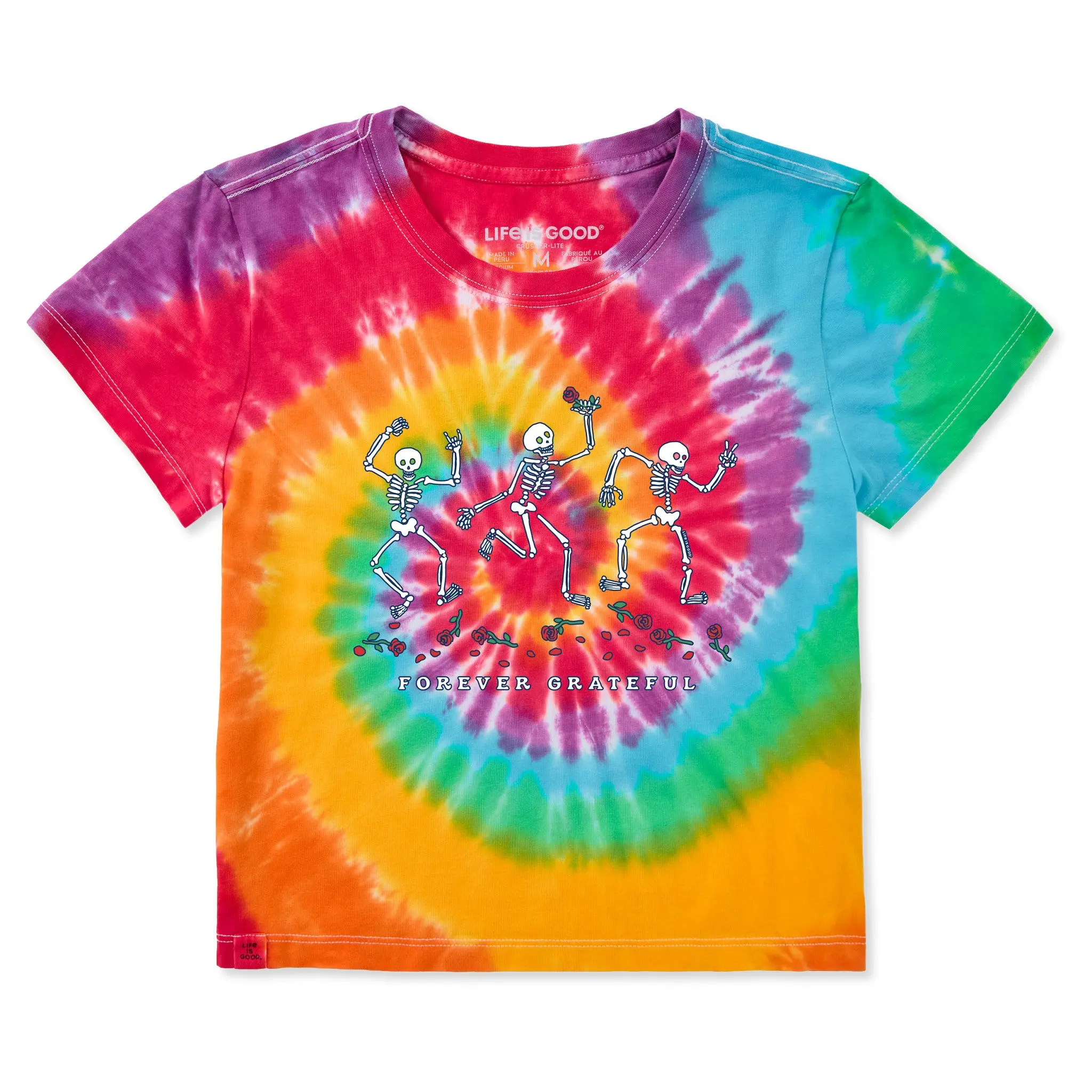 Women's Forever Grateful Dancing Skeletons Crusher-LITE Shrunken Tie-Dye Tee