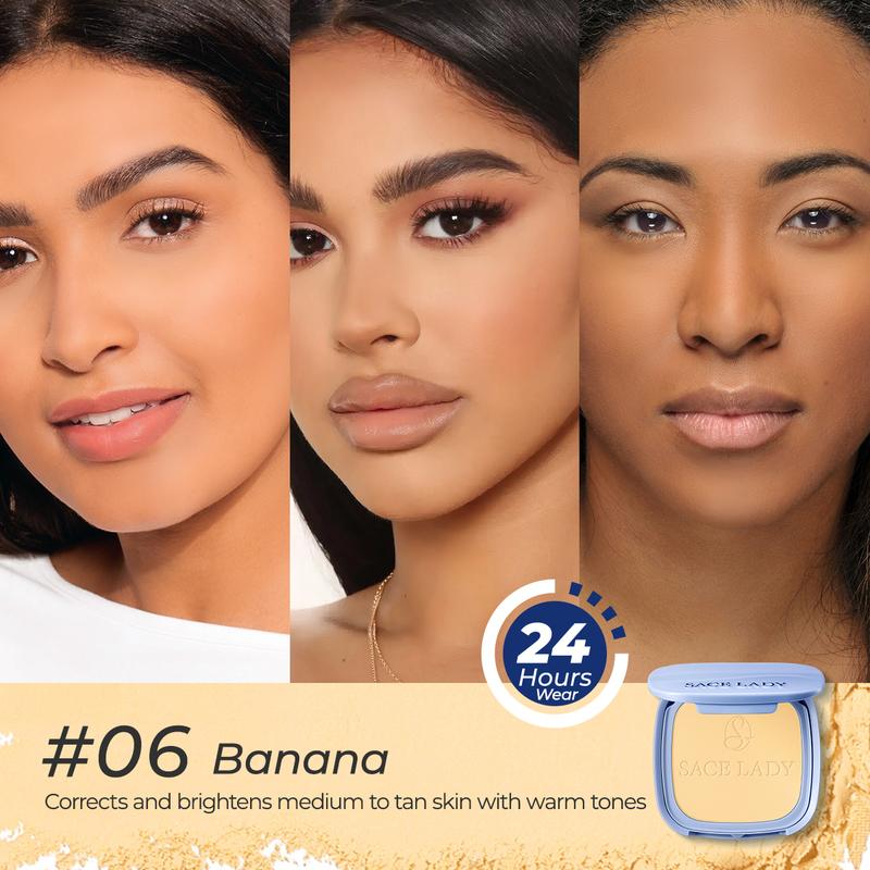 SACE LADY Oil Control Face Setting Powder,Waterproof Long Lasting Talc-Free Pressed Powder Matte Face Makeup With Puff 0.35Oz