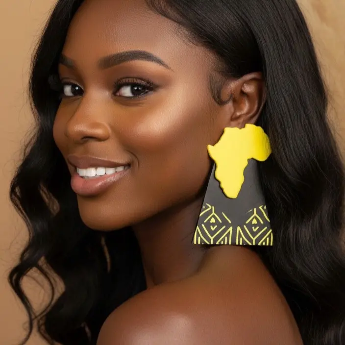 1/ QUEEN AFRICA : Afrocentric acrylic lightweight stud statement earrings made with hypoallergenic materials, designed to express culture, pride, and heritage in a bold, modern way.