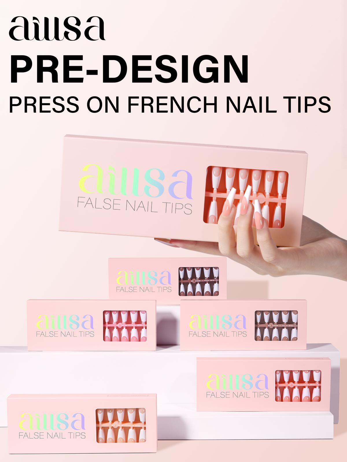 Aillsa Long Coffin French Tip Press on Nails - 180pcs Classic Nude/Brown Full Cover Soft Gel Nail Tips Natural False Nails 15 sizes Easy to Wear Soak Off Acrylic Extensions Reusable & Comfortable Fit DIY Nail Art at home press-on nail set dealsforyoudays