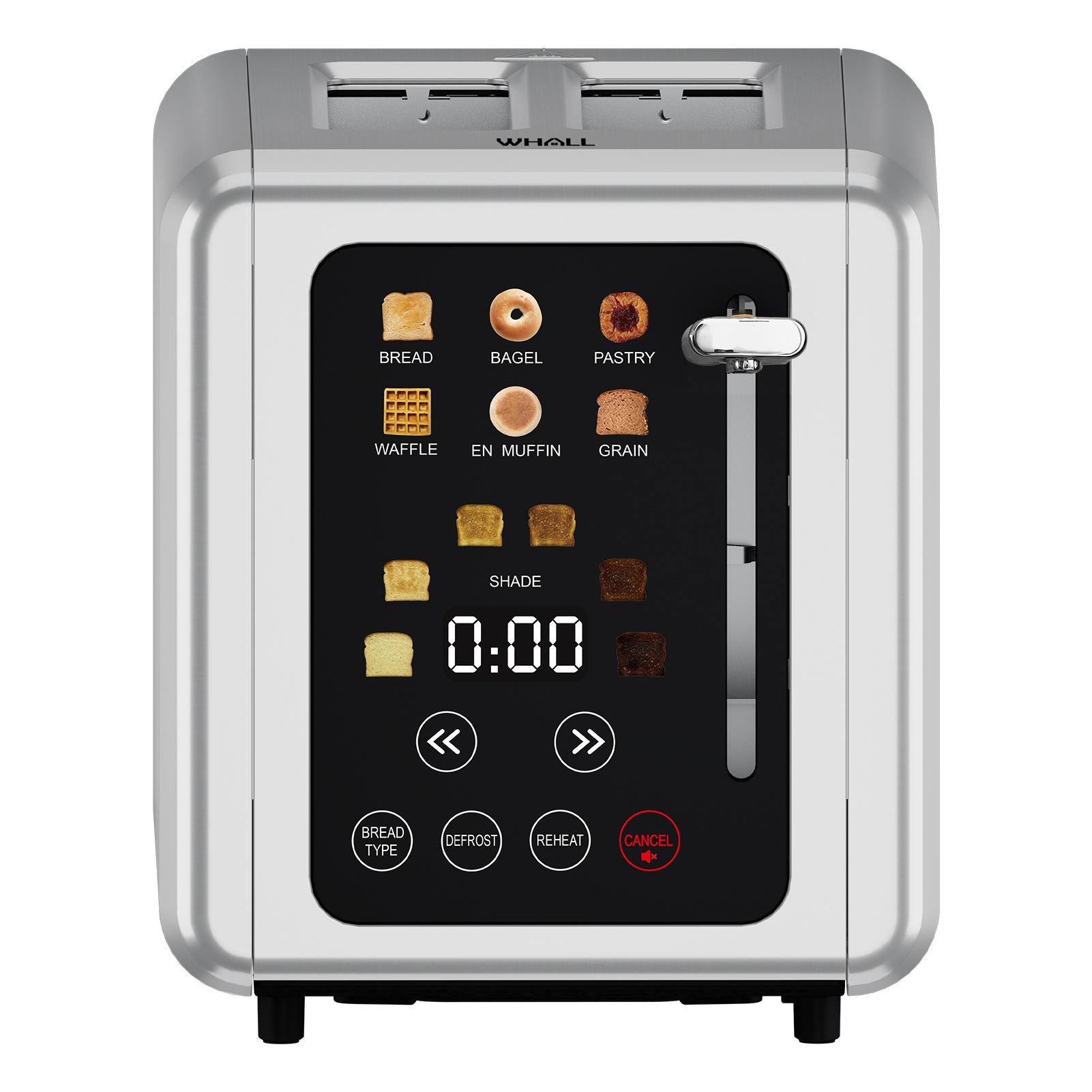Whallultra Touch Screen Toaster 2 Slice, Stainless Steel Digital Timer Toasters with Sound Function, Smart Extra Wide Slots Toaster with Bagel, Cancel, Defrost (silver)