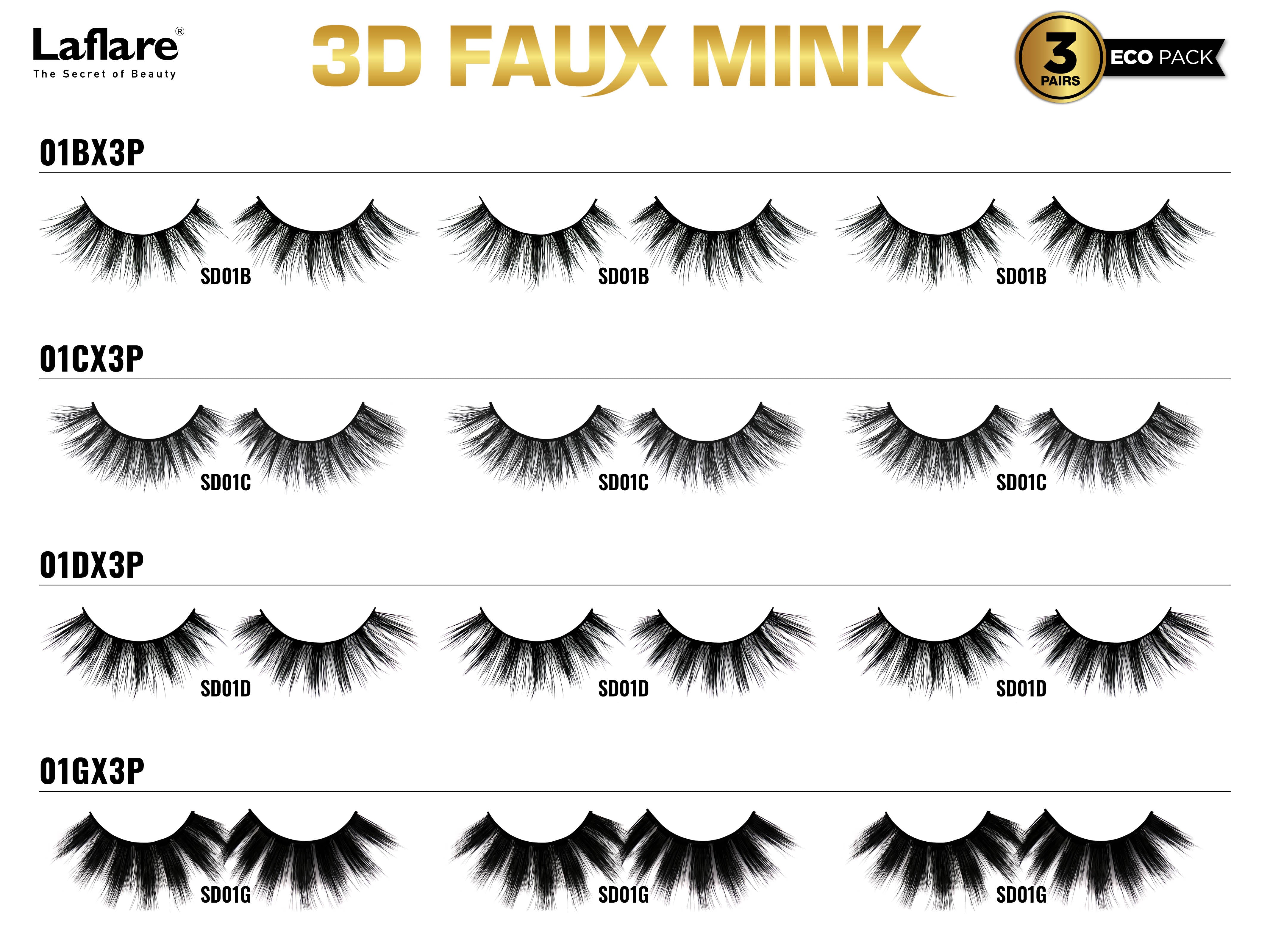 3D FAUX MINK 3 PAIRS ECO PACK