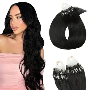 SEGOHAIR 100% Real Human Micro Link Hair Extensions, Human Hair, Micro Bead Extensions Micro Loop Micro Ring Extensions for Women, Silky Straight Natural 50g/100 Stands