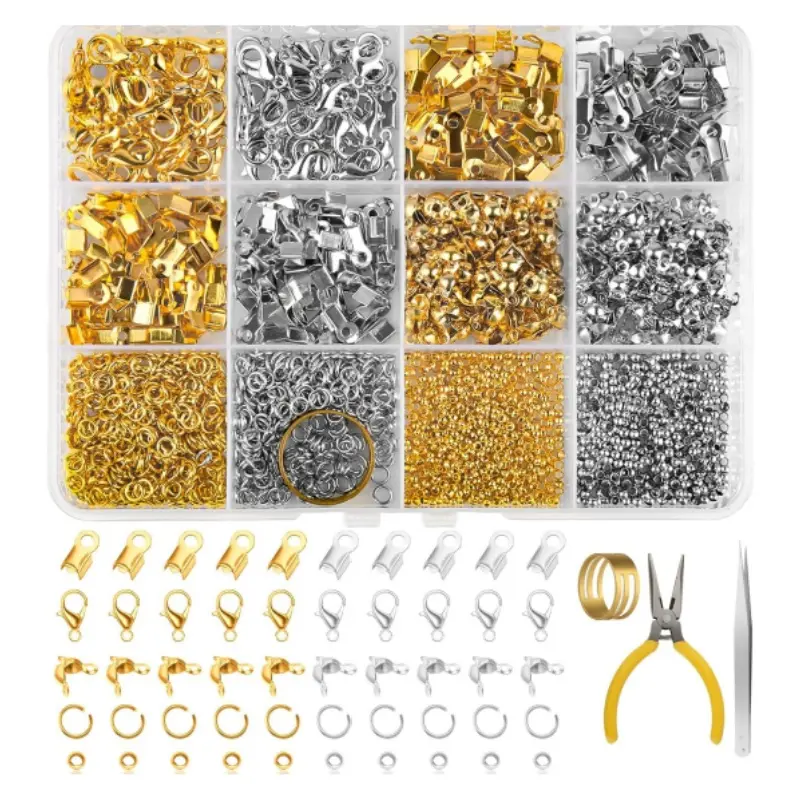 1273-Piece DIY Jewelry Making Accessories Kit with 1 Pointed Nose Pliers, 1 Straight Tweezer, 200 Clips, 200 Wrapped Edge Ends, Lobster Clasps, Connectors, Positioning Beads, Ring Clasps, Gifts for Friends, Ideal for Bracelets, Necklaces, Waterproof, Jewe