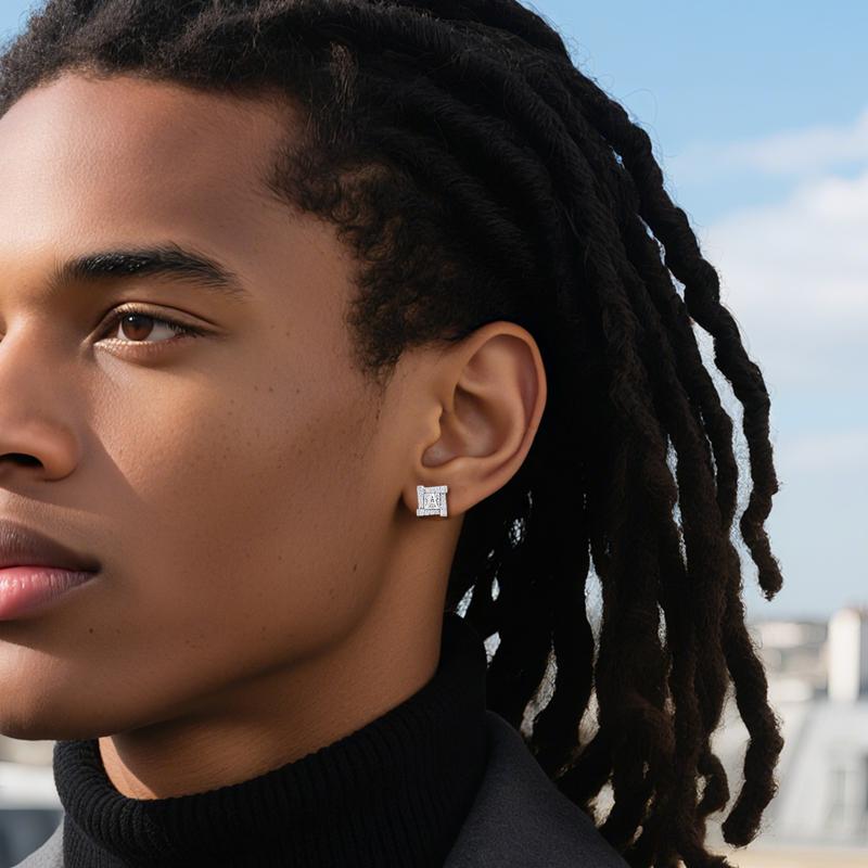 【#E592】Square letter Ice Out earrings UCCIYO Synthetic Moissanite Earrings For Women 925 Sterling Silver Stud Earring Men Hip Hop Jewelry Couple Gift