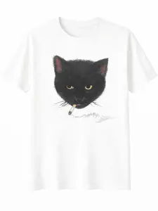Y2k Smocking Cat T-Shirt, Unisex Vintage Graphic Tees Gothic Grunge Y2k Emo Scene Amity Affliction Style Clothes Men Women Streetwear