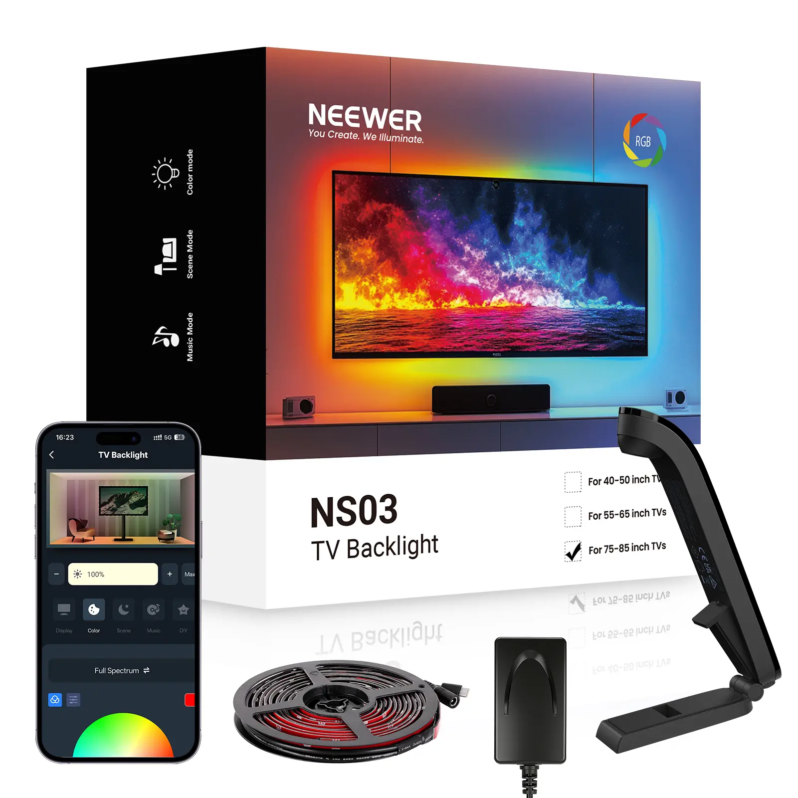 NEEWER NS03 Entry Level Smart RGB TV Backlight, LED Strip Lights with Real-Time Screen Color Sync, App Control, Music Sync, 16 Million Colors for TV, Gaming Room & Home Theater tiktokshopbacktoschool