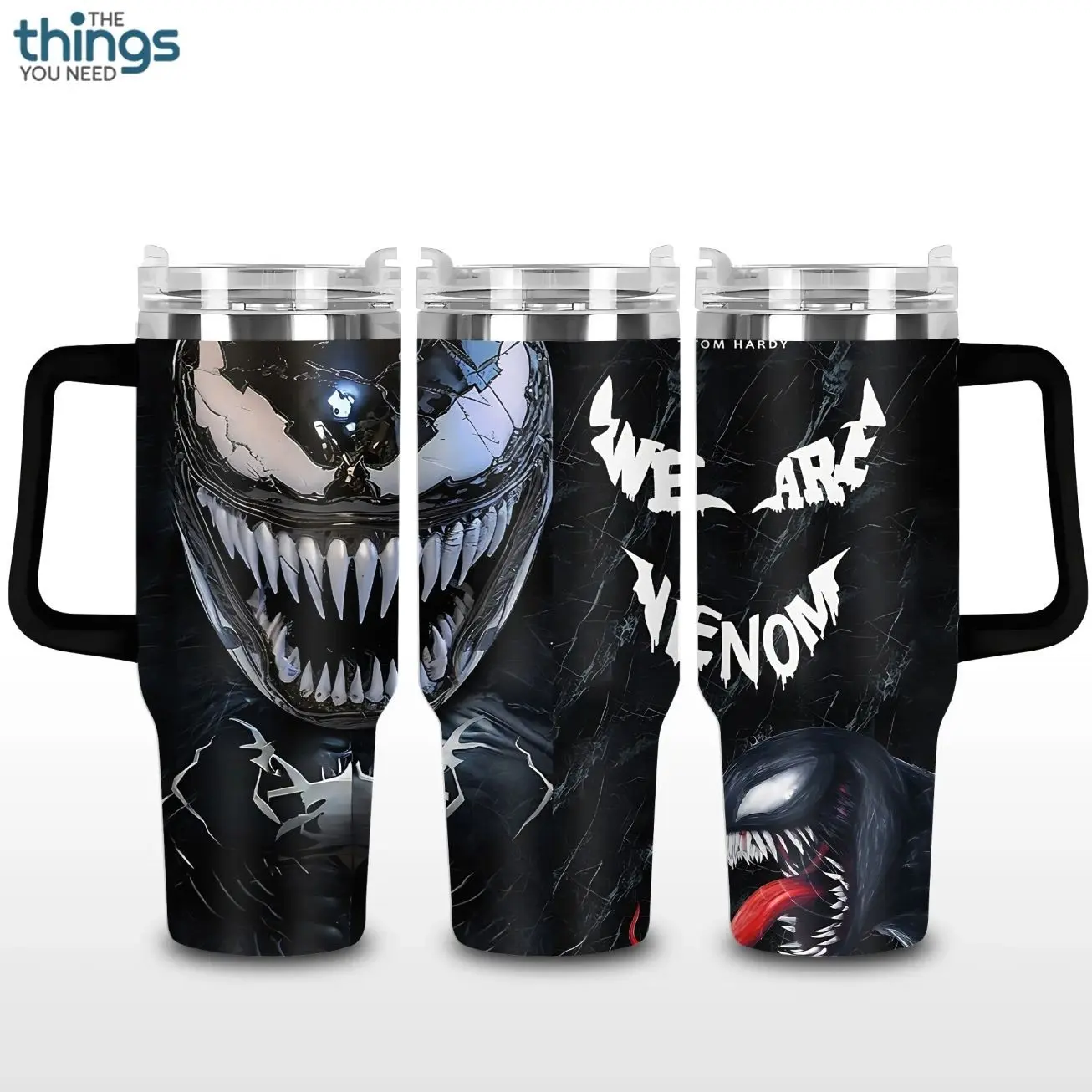Venom V2 Dark Symbiote 20oz - 40oz With Handle Tumbler, Alien Monster Stainless Steel Tumbler, Iconic Comic Villain Drinkware, Retro Black Web Design, Venom Fan Gift, Perfect Gift For Superhero Movie Lovers