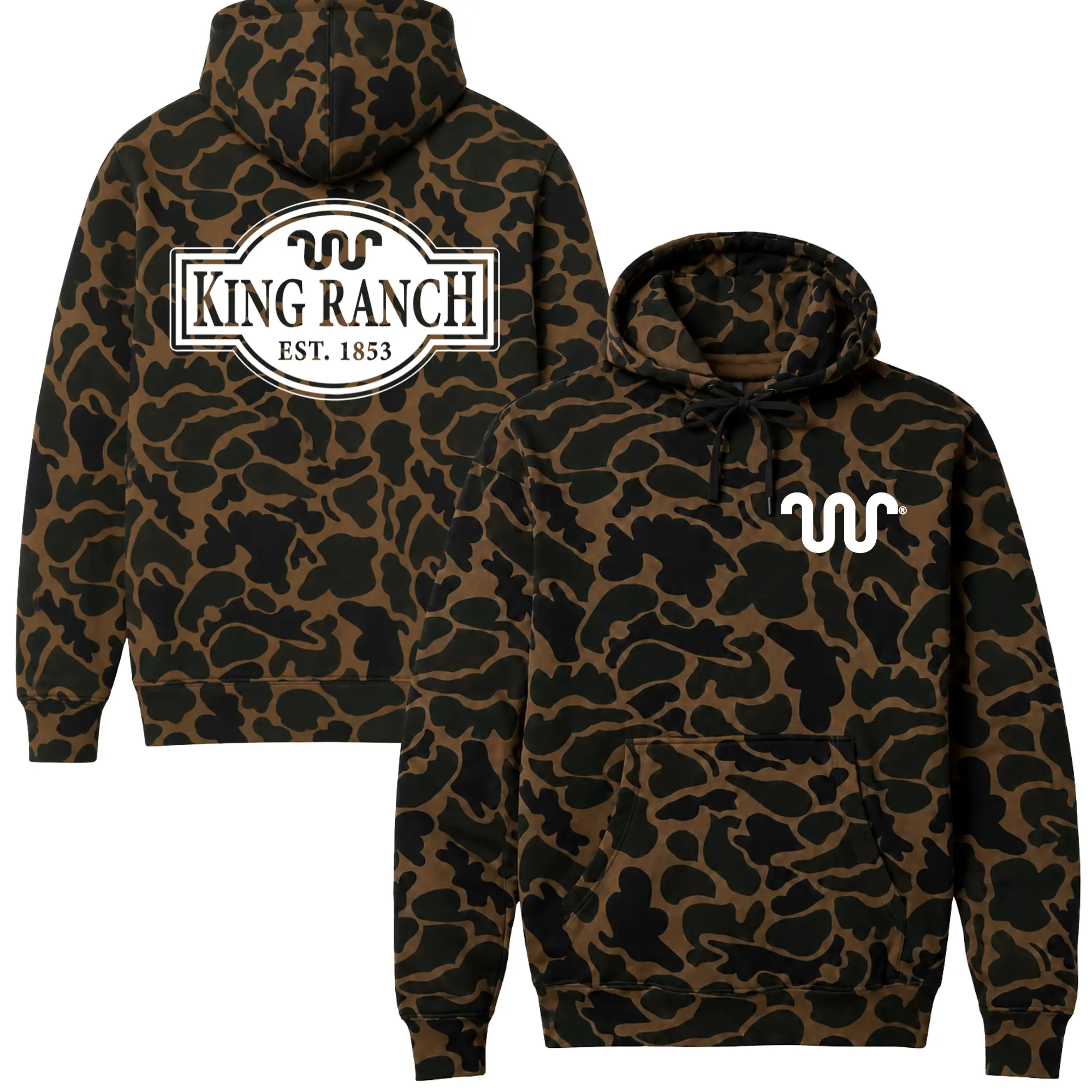 King Ranch Bottomland Style Camo Hoodie for Men, Vintage Ranch Logo Graphic Pullover Hooded Sweatshirt, Outdoor Hunting Casual Hoodie