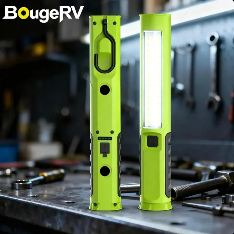 BougeRV Adjustable COB LED Work Light - 800 Lumens Compact Handheld Utility Tool, Built-in 3000mAh Rechargeable Batteries, Multiple Mounts, Clip-On Design, Garage/Auto Repair Use (1PCS)