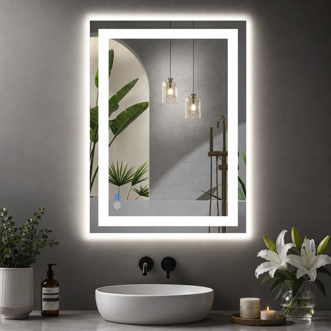【Summer Sale】LED Lighted Bathroom Vanity Mirror for Wall, Backlit Mirror Bathroom with Double Front and Back Lights, Anti-Fog, Shatter-Proof, Dimmable, Tempered Glass, Memory Function, Bathroom Mirrors For Vanity