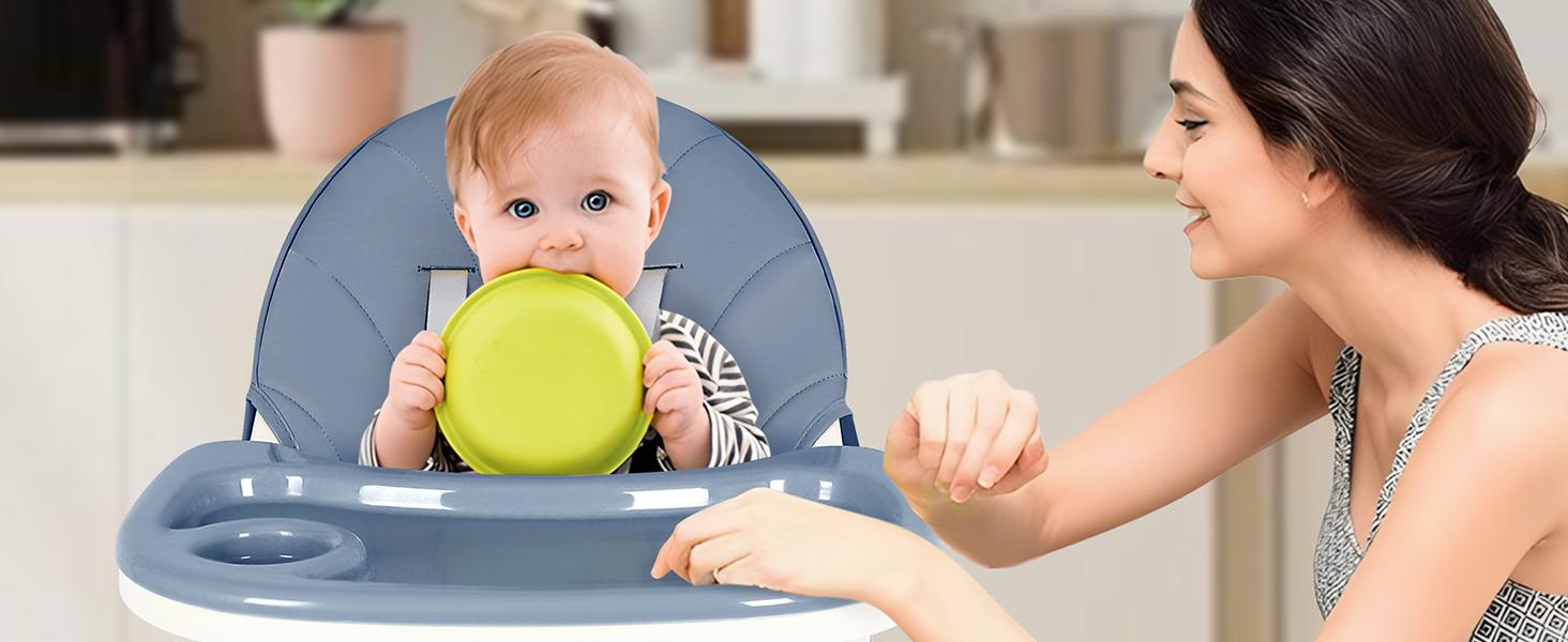 (With Wheels)High Chair For Children's,Multifunctional 3 in 1 Adjustable High Chair with Removable 3-Position Adjustable Tray, Stability Structure & 3-Point Safety Harness,Dining Room Furniture