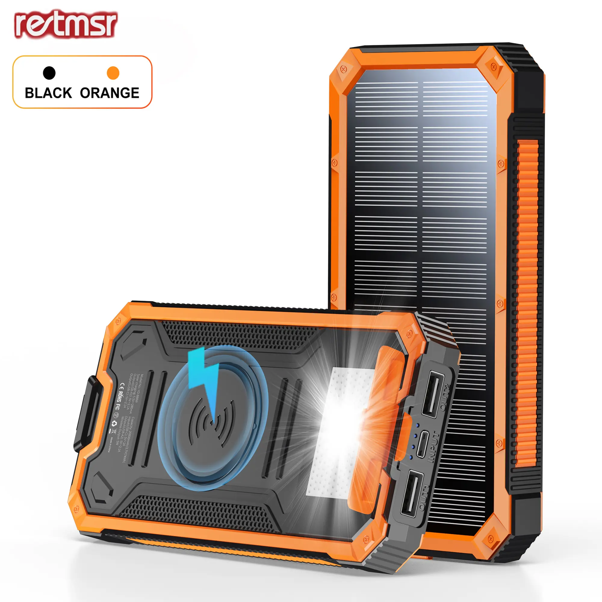 RETMSR 20000mAh Lithium Solar Rechargeable High-Power Portable Power Bank - Outdoor Gadgets, Battery Anxiety Solutions, Clean Energy Lifestyle, Mobile Phone Accessory with 2 USB Ports, Ultra-Bright Flashlight, Fast Charging Camping Gear