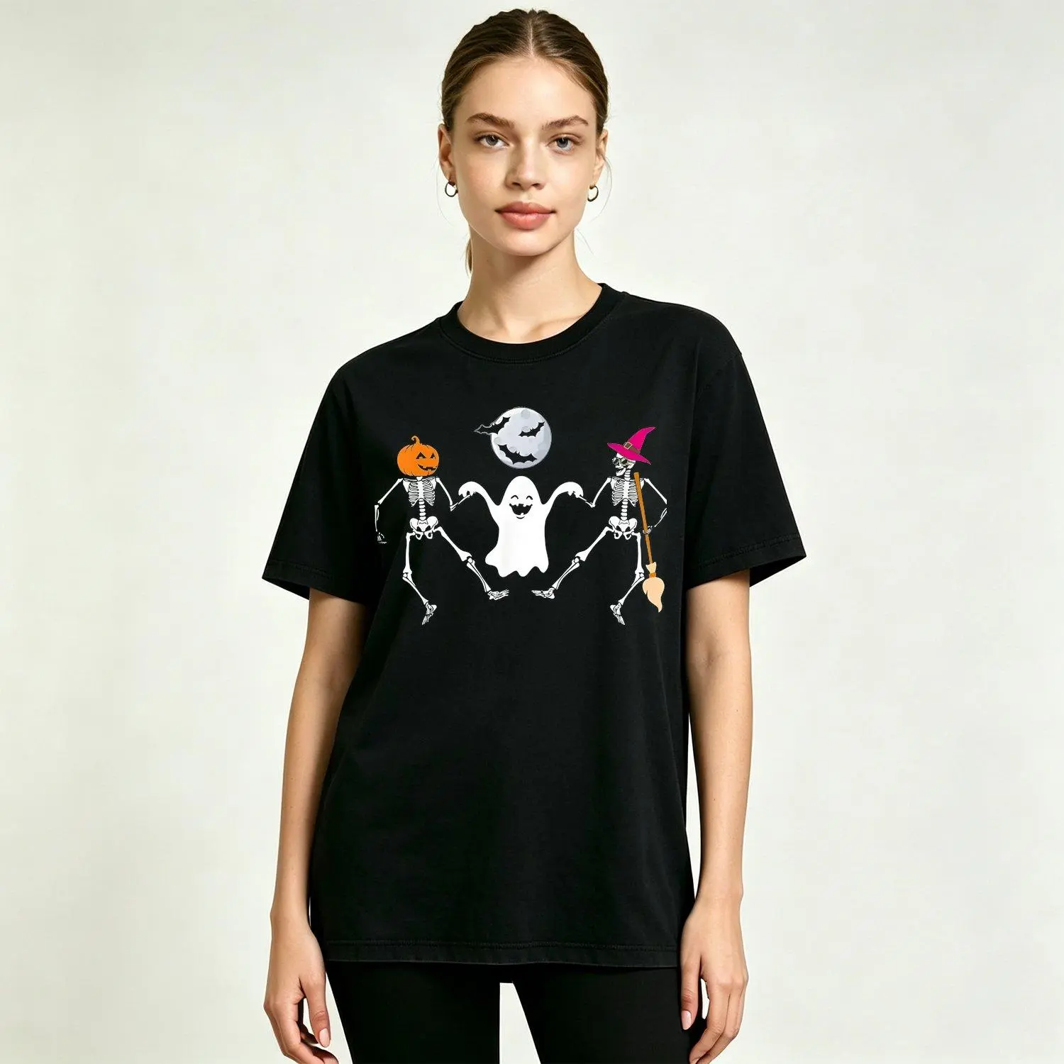 Halloween Spooky Dancing Skeletons Regular Fit Short Sleeve Men’s Short-Sleeve Sports T Shirt for Halloween Party Costume Everyday Horror Theme Apparel Machine Washable Adult Casual Top
