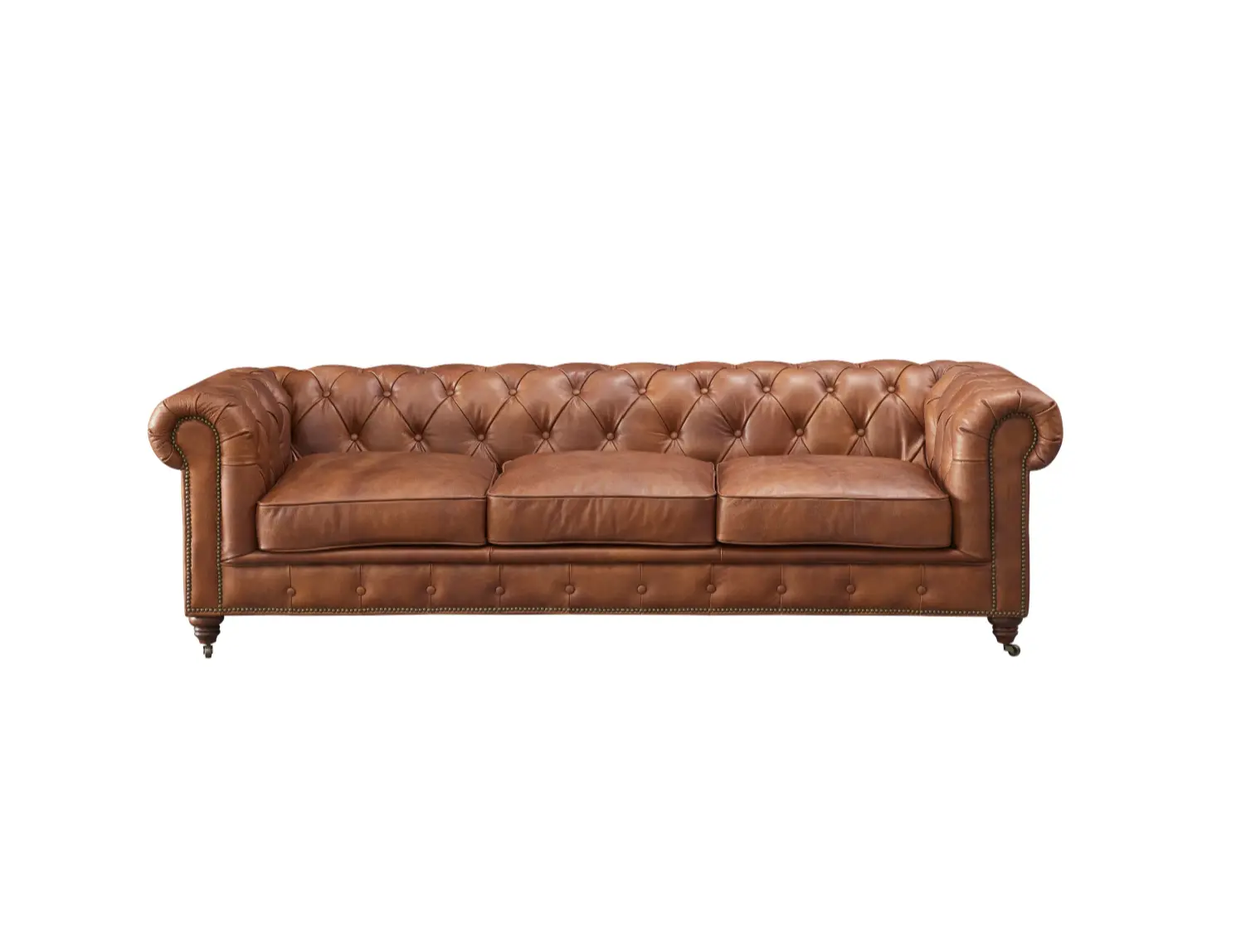 Century Chesterfield Leather Lounge Sofa - Bark Brown Leather, Crafters And Weavers Indoor Furniture
