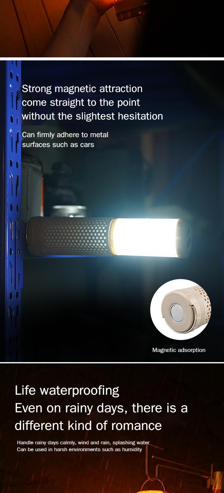 Outdoor multi-function retractable camping light Type-C charging two-color atmosphere flashlight magnetic long endurance lighting