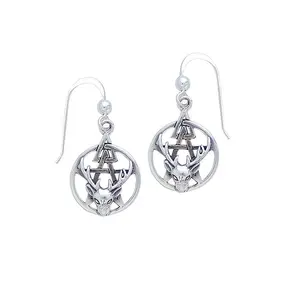 The Third Degree Pentacle with Dear Head Sterling Silver Earrings TE2796