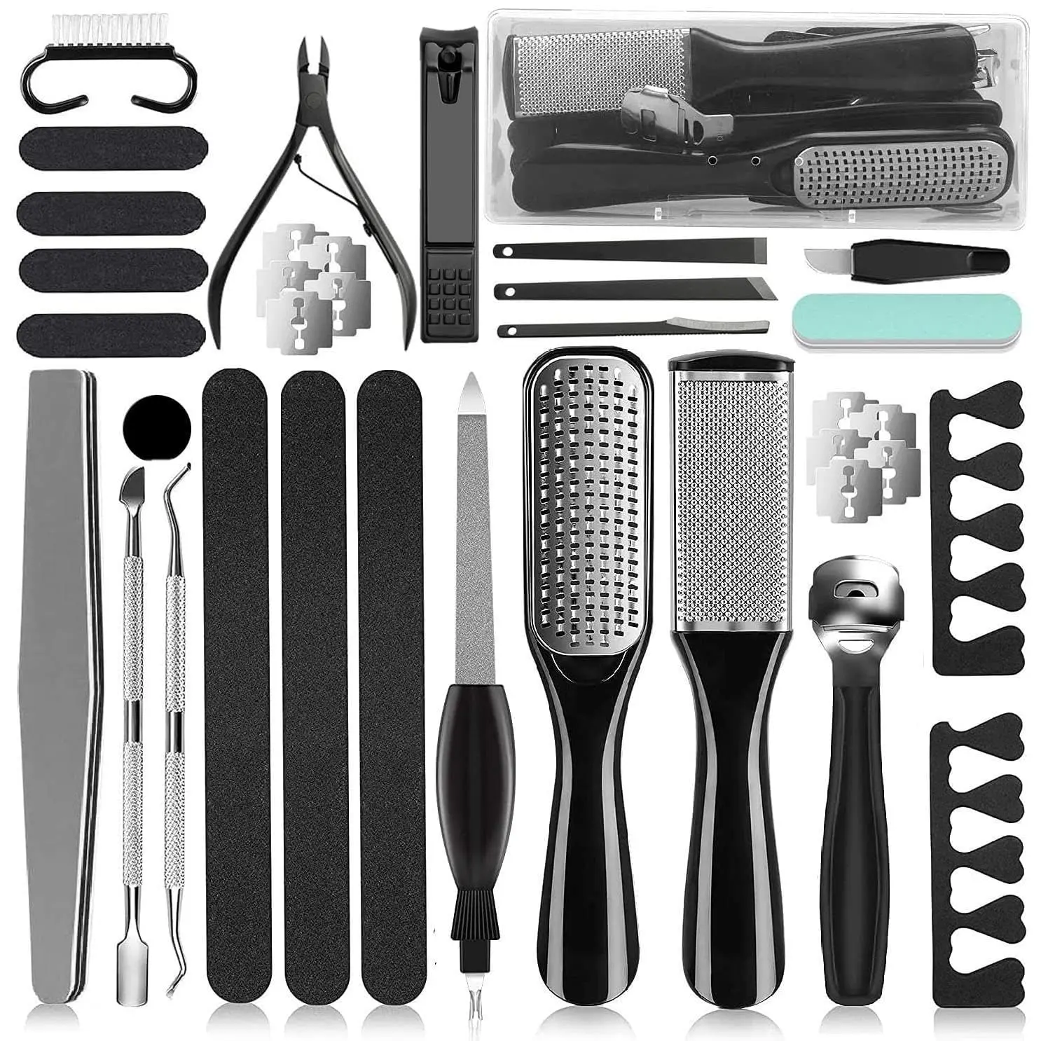 36-in-1 Plastic-Stainless Steel Manicure & Pedicure Nail Care Set, Professional Foot Dead Skin Remover, Easy-Operation Nail Clipper, Travel-Size Lightweight Daily Self-Care Kit, Ideal Gift for Pedicure at Home & Foot Bath Use