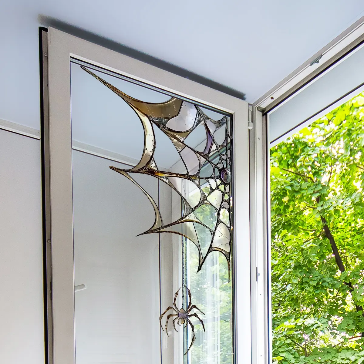 Halloween Spider Web Festival Decoration, Bedroom Window Sill Sticker Display, Decorative Wall Sticker, Double-Sided Print Static Cling Glass Decal, 30×30cm