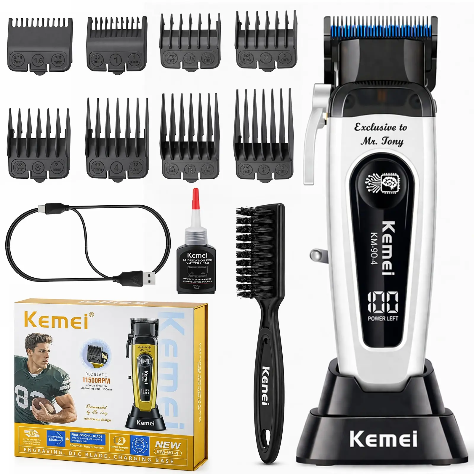 Kemei Km-90-4 Professional Men's electric hair clipper, precision hair clipper,Wireless High-Speed Brushless Motor, Beard Trimmer for Men, 10w Power, Grooming Kit ,Gifts for Men, Cordless Hair Trimmer, Cordless Rechargeable Clippers, Cordless Hair Cutting