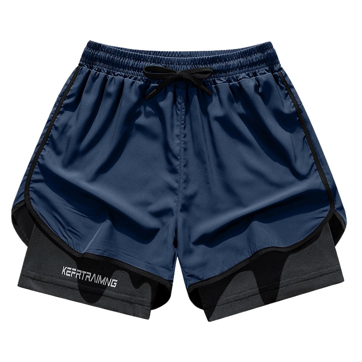 Men's sports shorts, 2-in-1 design, elastic drawstring waistband & side pockets - breathable mesh fabric, moisture-wicking polyester blend, suitable for gyms, running, beach and outdoor training - loose fit, available in multiple colors