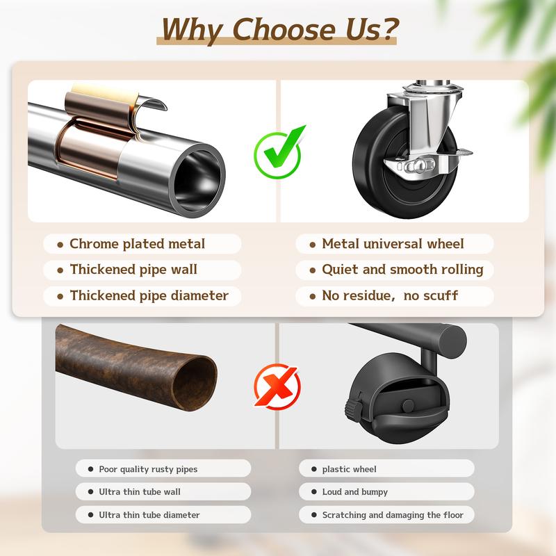 Raybee Heavy Duty Clothes Rack Load 450 LBS, Clothing Racks for Hanging Clothes Rolling Garment Rack with Wheels & Shelf, Portable & Adjustable Chrome [Black Friday]