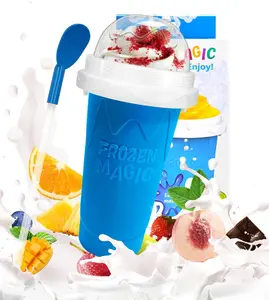 Slushie Cup, DIY Magic Slushy Maker Cups, Portable Slushy Cup for Juices, Milk and Ice Cream Make, Double Layers Silica with Lid & Straw for Kids, Friends, Family (Blue)