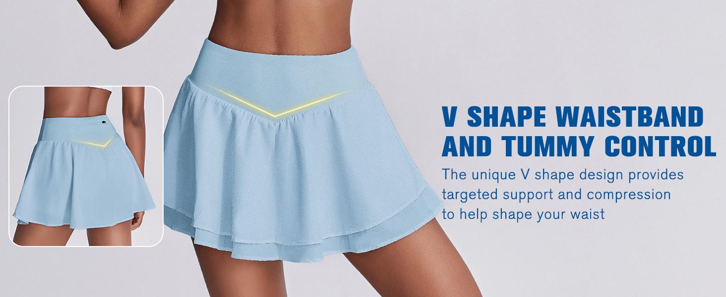 PINSPARK Womens Tennis Skirt with Pockets Double Ruffle Stretchy Athletic Skirts Lightweight Cute Golf Skort, Neon Yellow Large OutdoorFun