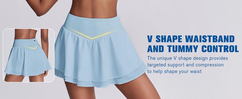 PINSPARK Womens Tennis Skirt with Pockets Double Ruffle Stretchy Athletic Skirts Lightweight Cute Golf Skort, Neon Yellow Large OutdoorFun