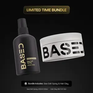 BASED Texture & Hold Duo: Sea Salt Spray & Hair Clay Bundle - Non-Toxic Volumizing Spray with Kelp & B5 + Strong Hold Texturizing Clay with Santal Sandalwood, Low Shine, Paraben & Sulfate Free