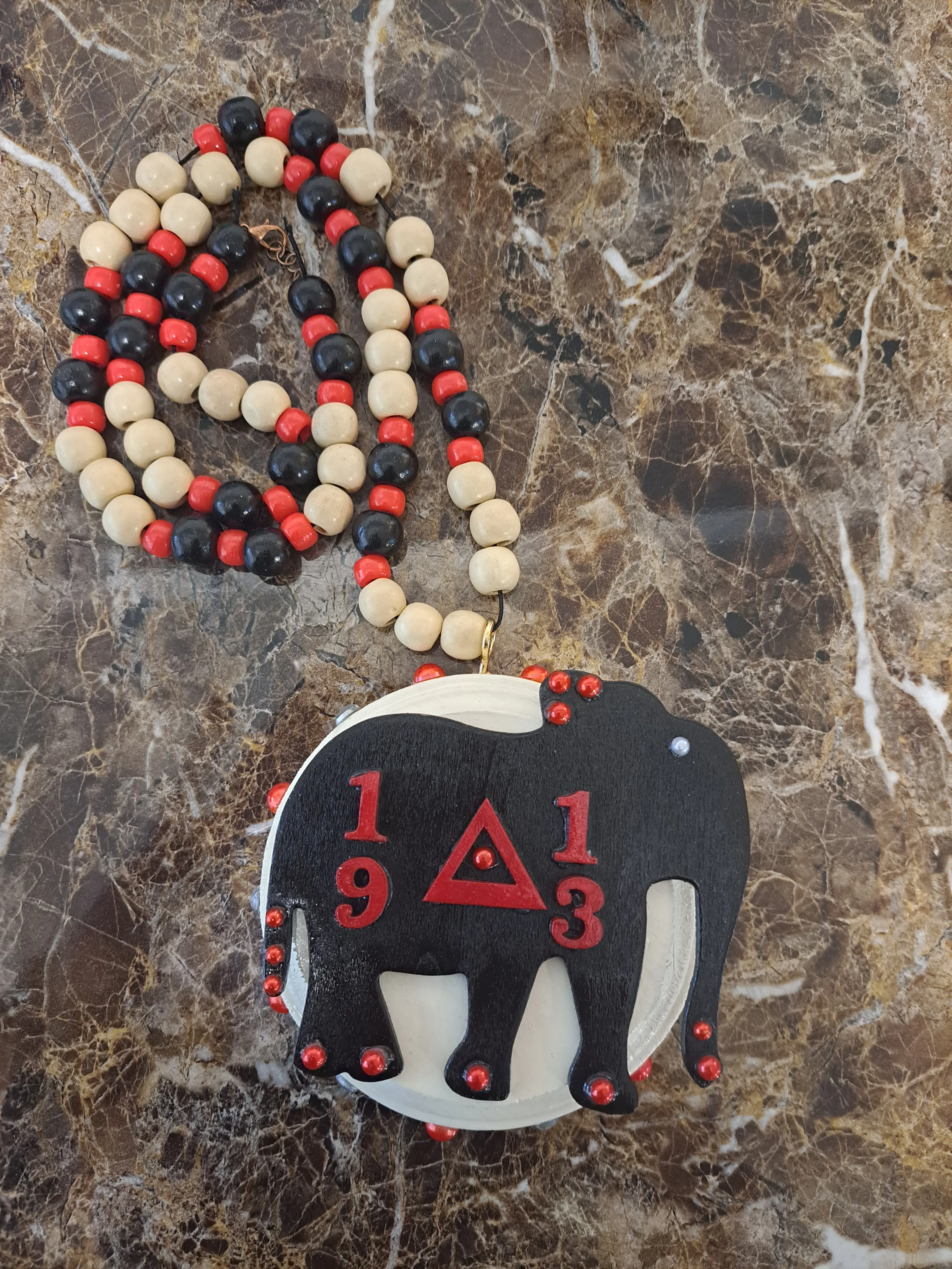 Delta Sigma Theta Sorority Inc. Wooden Tiki Necklace Accessory with Crystals, Ideal Gift for Sorority Members
