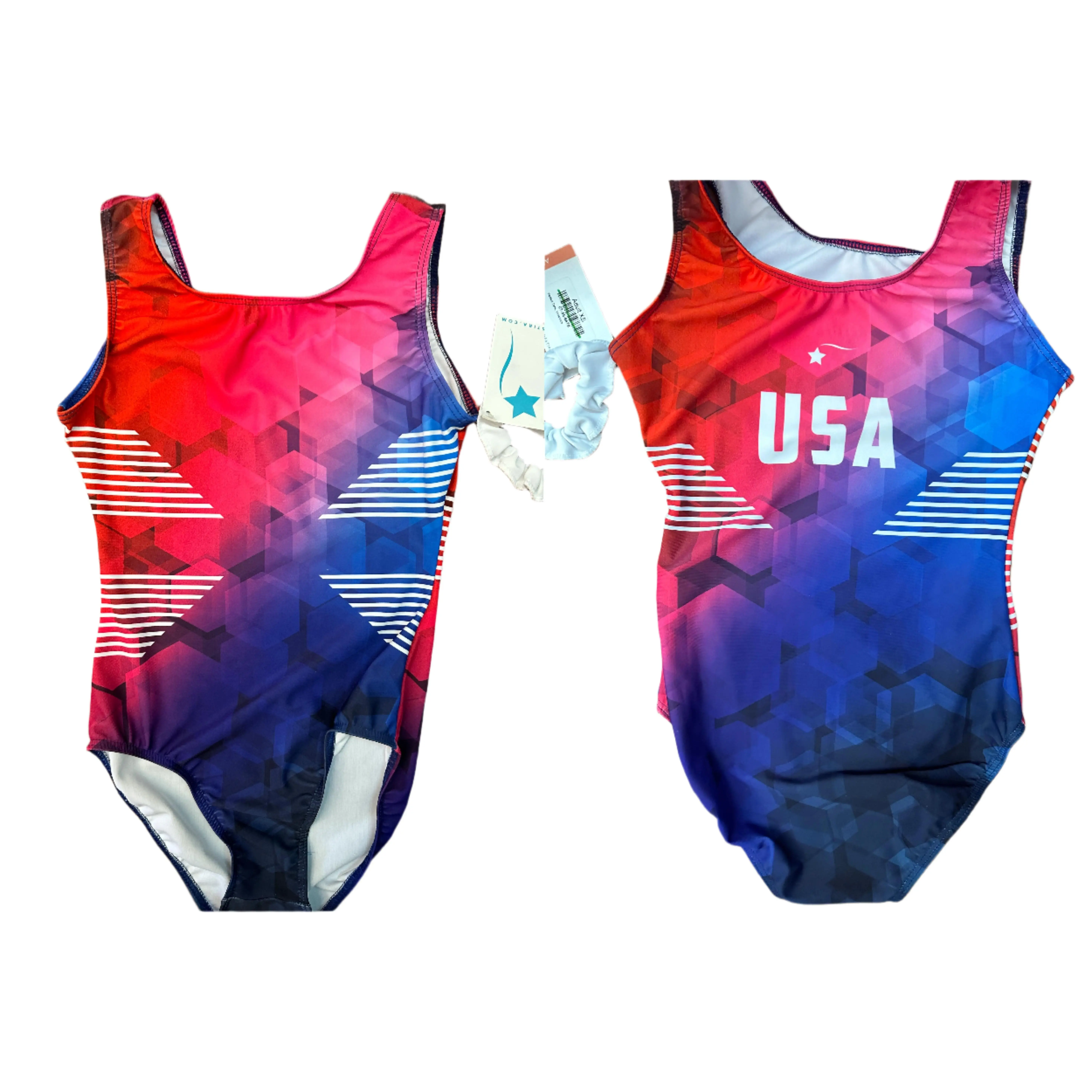 New Gymnastics Leotard Destira Victorious USA Adult XS and Small Includes Scrunchie