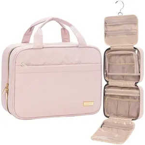NISHEL Travel Toiletry Bag for Women – Hanging Makeup & Cosmetic Organizer, Portable Travel Bag for Shampoo, Conditioner, Brushes & Toiletries, Medium Size Pink
