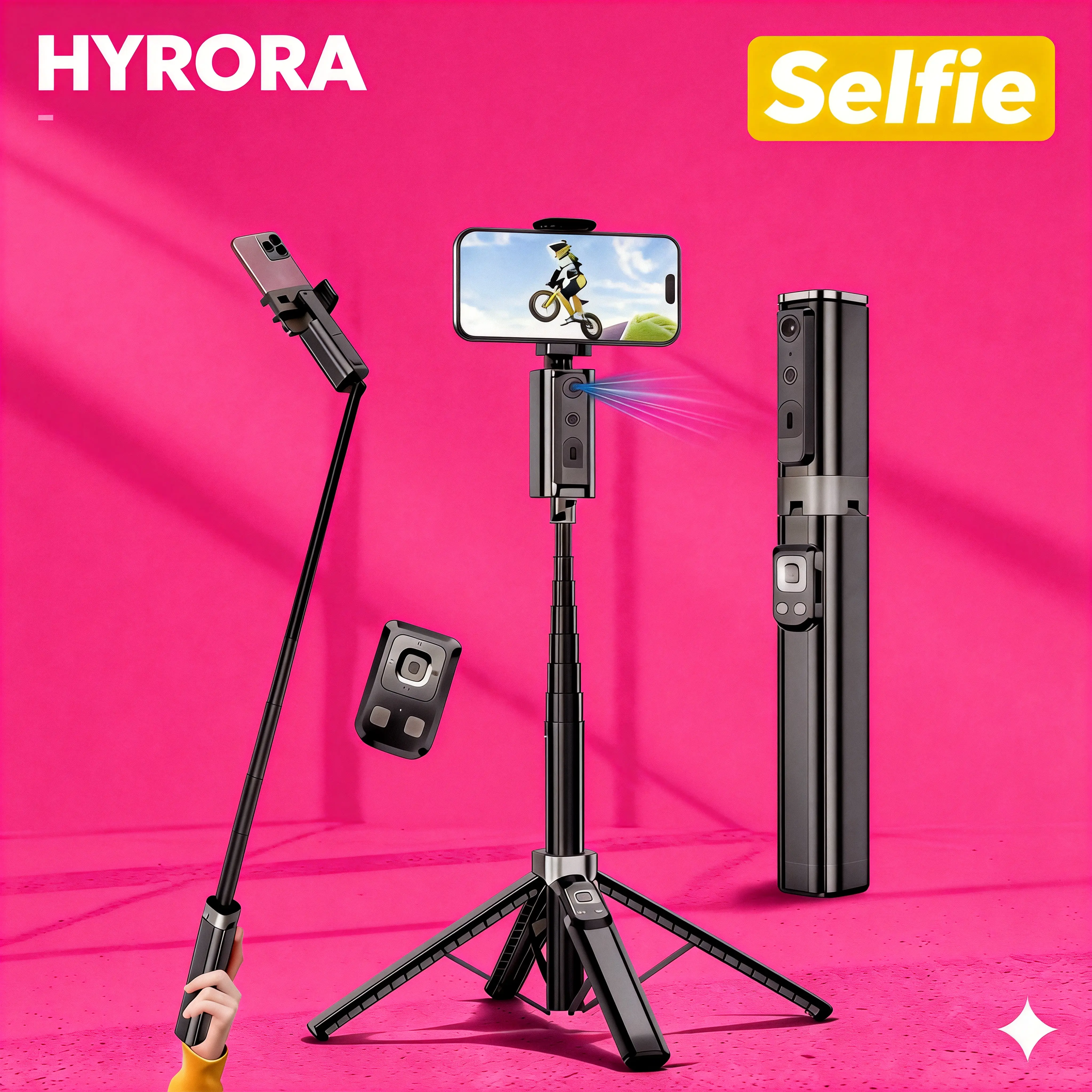 Automatic Smart Face Tracking Selfie Stick with 64-in Detachable Travel Tripod, 360° Rotation, No-App Gesture Control, Wireless Portable Gimbal Vlogging Kit for iPhone, Android Cellphone Accessories (Remote-Ready for Recording Content Creators)