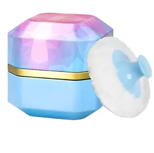 Body Powder Puff and Container, 3.35" Portable Dusting Powder Container with Soft Puff Powder Case Box Jar for Baby Women Home and Travel Use(Blue)