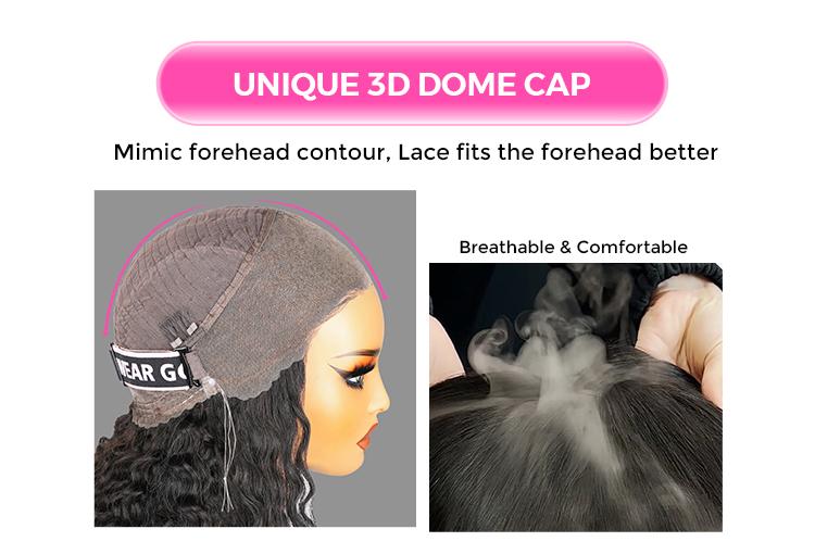 CurlyMe Water Wave / Kinky Straight Invisi Strap Snug Fit 360 Transparent Lace Frontal Human Hair Wigs Wear Go Glueless Wig Bleached Knots Pre Cut Lace Pre Plucked Realistic Hairline Beginner Friendly