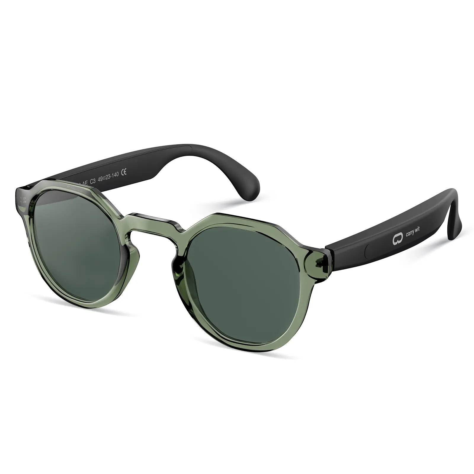CARRY WIT B128-AE Green Smart Glasses, Bluetooth 5.4 Open Ear Audio Eyewear, Hands-Free Calling, Wireless Music, Lightweight for Adults