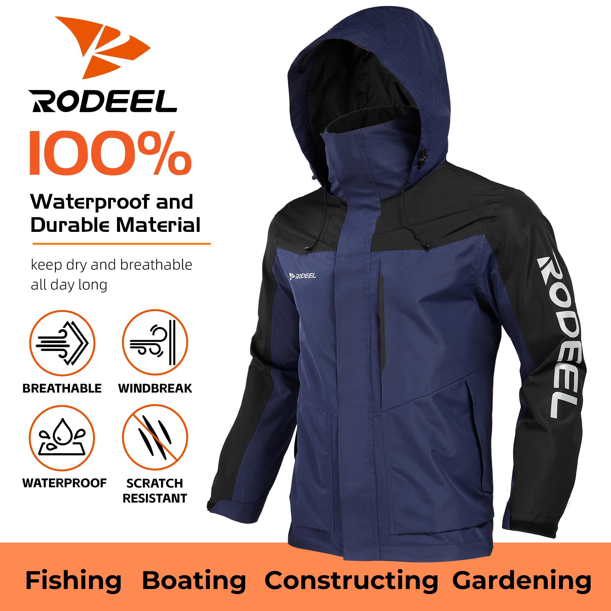 【RODEEL】704 Premium Waterproof Jacket w/ Foldable Hood Men Lightweight Breathable Hooded Rainwear Durable Rain Coat Weatherproof Windbreaker For Outdoor Camping Fishing Boating Construction Roofing Landscaping Gardening Workwear,  Holiday Gift