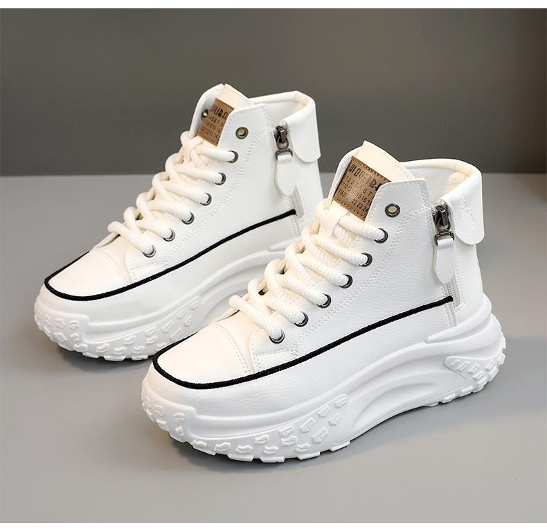 Spring and Autumn new arrival high-top shoes, round toe, thick sole for added height, soft sole, casual sneakers, street style white shoes.