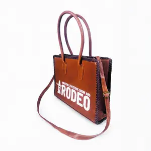 Heritage Rodeo Genuine Leather White Embroidered Tote Bag | Houston Livestock Show and Rodeo