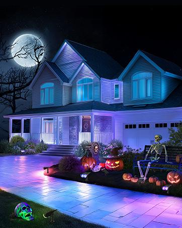 Linkind RGB Halloween Lights Outdoor Solar Spotlights IP67 Waterproof 10 Lighting Modes Color Changing Outdoor Lighting for Yard Garden Landscape Christmas Halloween Decorations (Multicolor, 4 Pack)